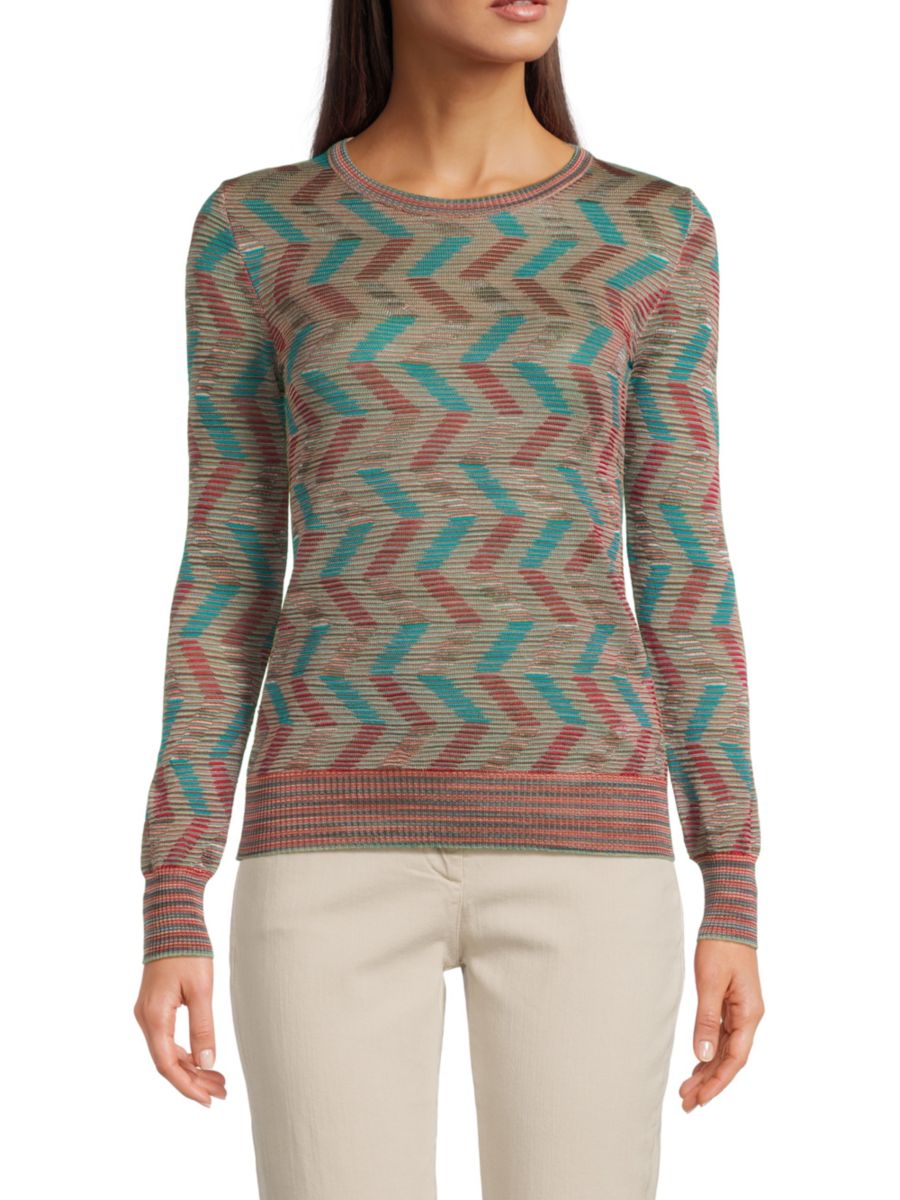 

Свитер с круглым вырезом и шевронным узором M Missoni, цвет Coral Multi