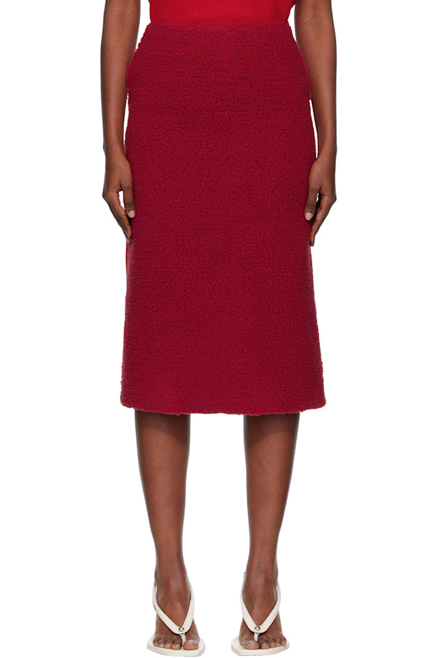 

Pushbutton Красная флисовая комбинированная юбка-миди H-образного силуэта