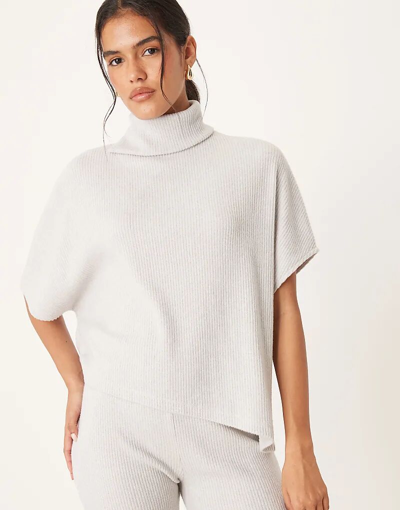 

Топ ASOS DESIGN Coord с высоким воротом и драпировкой в ​​рубчик серого цвета