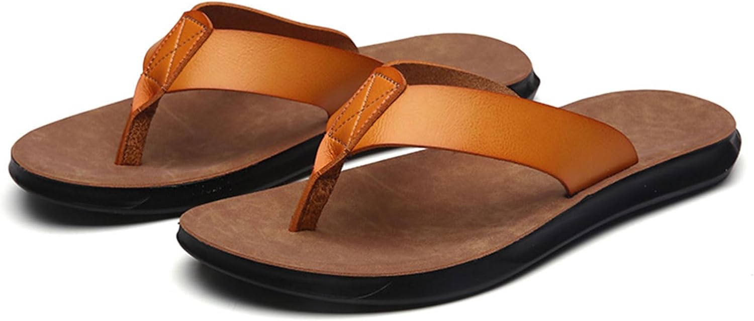 

Сланцы Titype из кожи для мужчин и женщин, вьетнамки с поддержкой свода стопы, мягкой амортизирующей стелькой, удобные пляжные тапочки, желтый