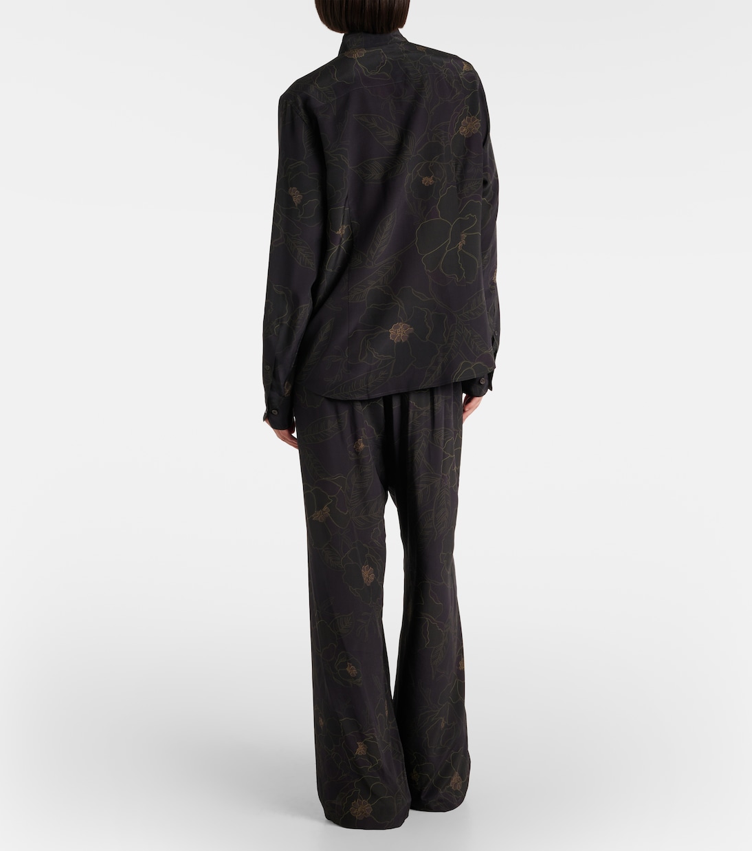 Шелковая рубашка с цветочным принтом Dries Van Noten, черный — фото 3