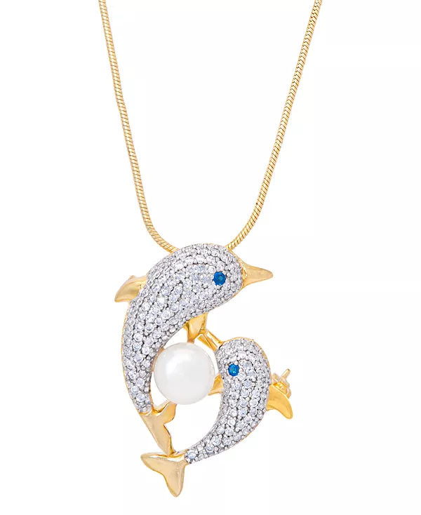 

Ожерелье с подвеской в виде дельфина из настоящего пресноводного жемчуга и кубического циркония, 18 дюймов, позолоченное Macy'S, gold
