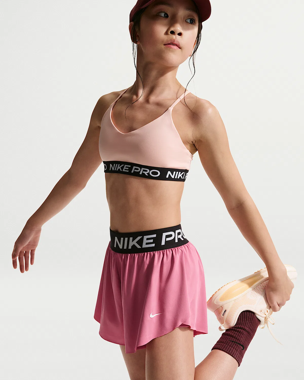 Детские (девочки) шорты Nike Pro Dri-FIT 2-in-1, Peony/Black/White — фото 4