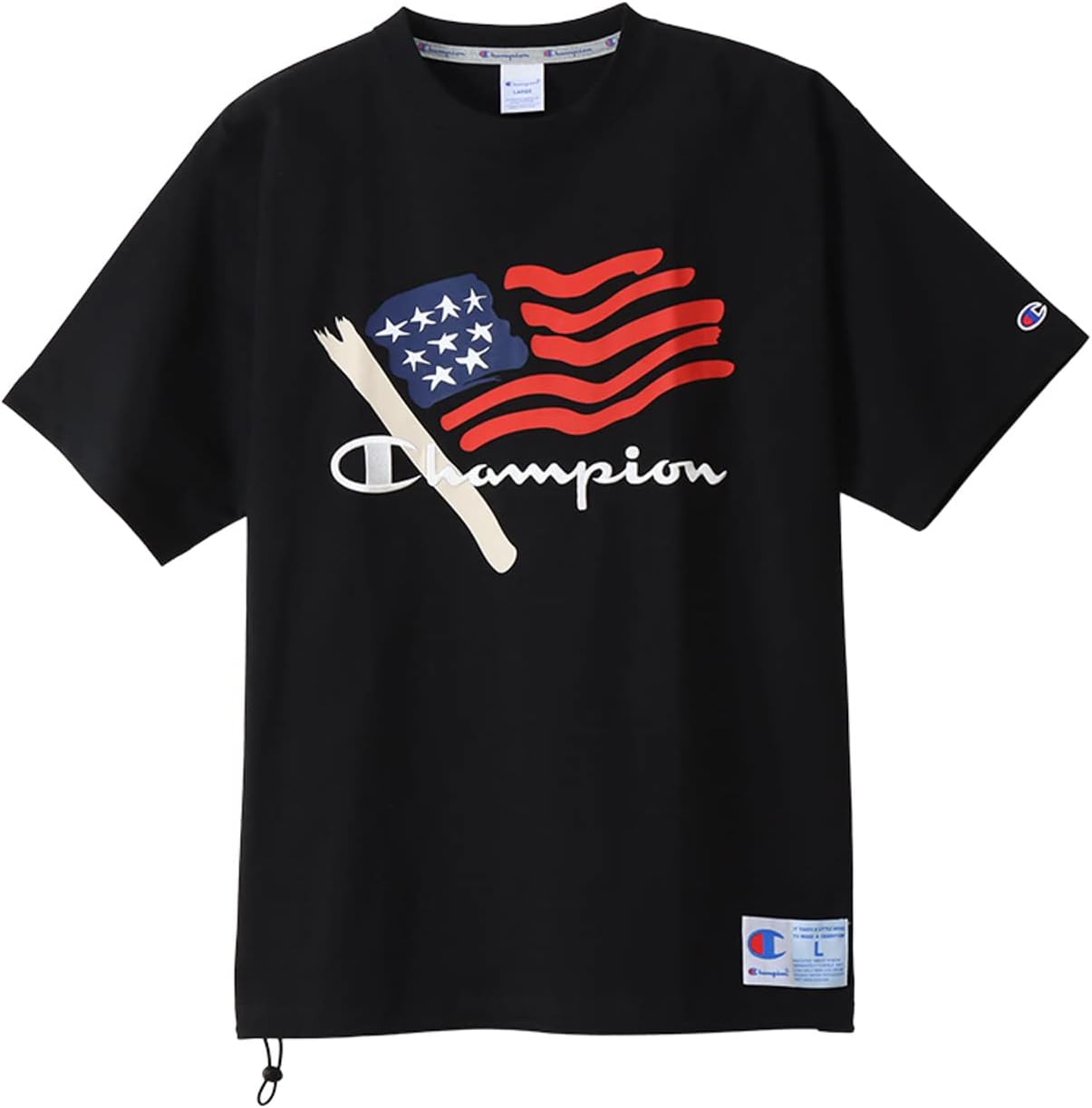 

Мужская футболка Champion с коротким рукавом, круглый вырез, графический логотип, хлопок, США, свободный крой, оверсайз, спортивный стиль, C3-X322, черный