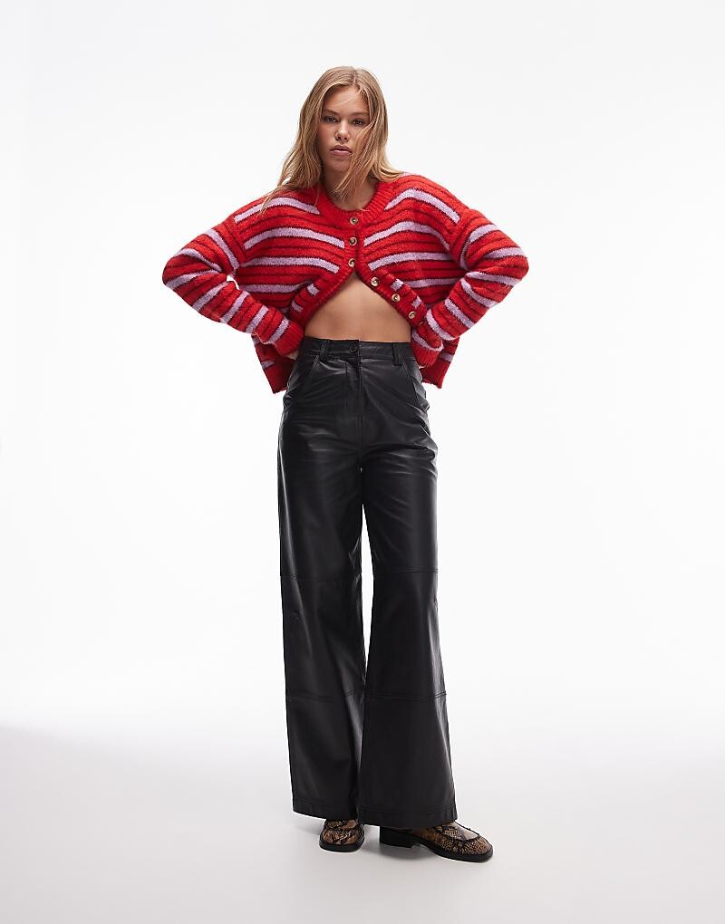 

Черные базовые прямые брюки из натуральной кожи Topshop Premium