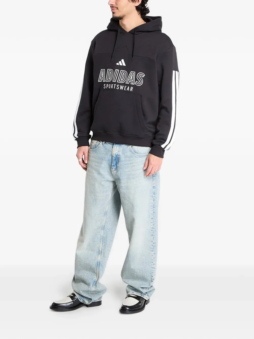 Худи House of Tiro с логотипом и тремя полосками Adidas, черный — фото 2