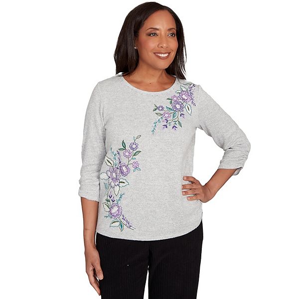 

Женский топ с вышивкой цветов, боковыми завязками и сборками Alfred Dunner