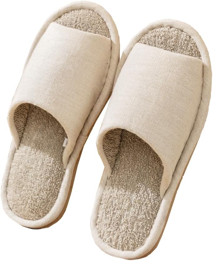 

Домашние тапочки MAGILONA для женщин и мужчин, унисекс, льняные, моющиеся, с открытым носком, для дома, повседневные, мягкие, с противоскользящей подошвой из ЭВА, бежевый