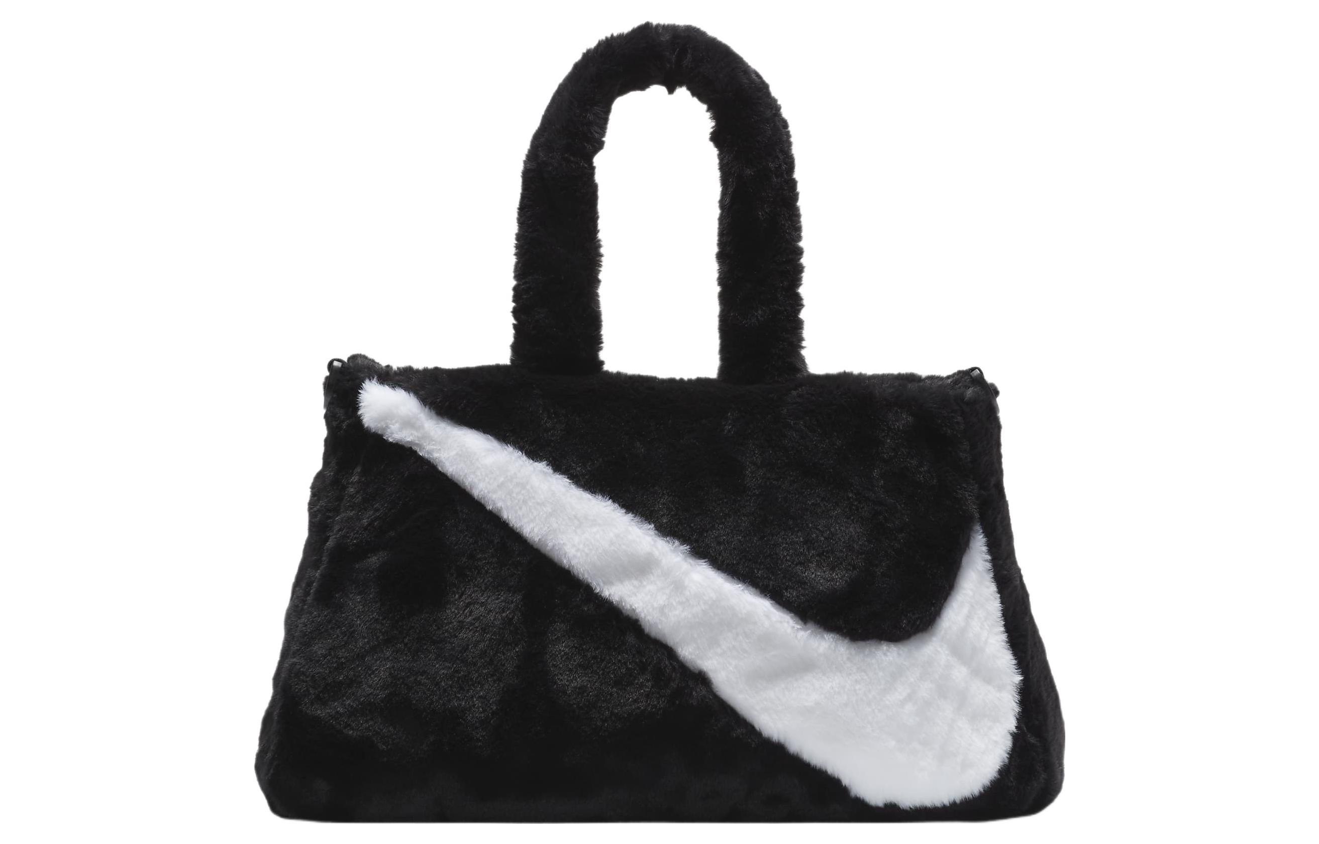 

Спортивная сумка-тоут 10 л из искусственного меха черная Nike, черно-белая