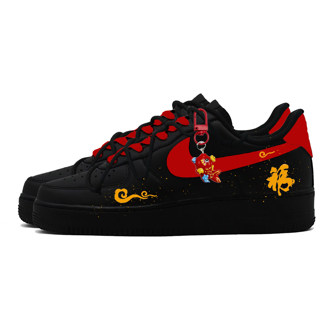 Nike Кроссовки для скейтбординга Air Force 1 Red Scale Ink Shadow, устойчивые к истиранию и скольжению, низкие, унисекс, черно-красные — фото 4