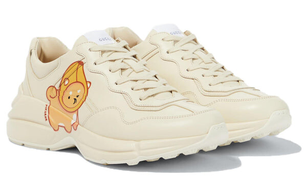 Кроссовки kawaii rhyton leather sneakers 'cream white' Gucci, бежевый — фото 3