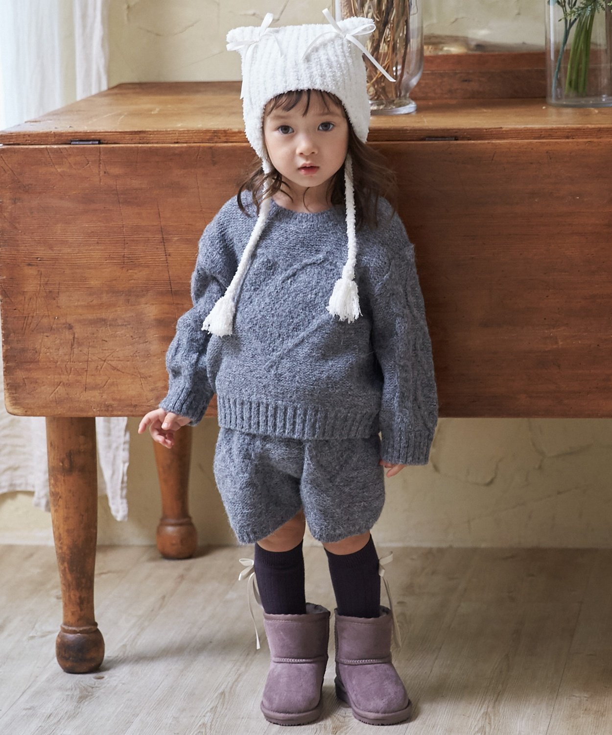 Вязаные шорты с узором «сердечко» (можно сочетать) Petit main, Top Gray