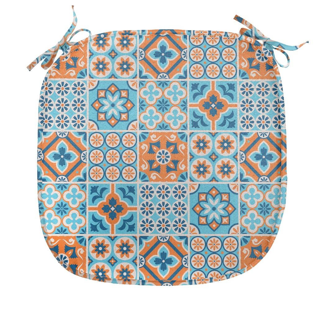 

ABAKUHAUS Марокканская подушка для обеденного стула с орнаментом, декоративная водонепроницаемая подушка с ремнями для кухонных сидений 40 см x 40 см темно-синий оранжевый