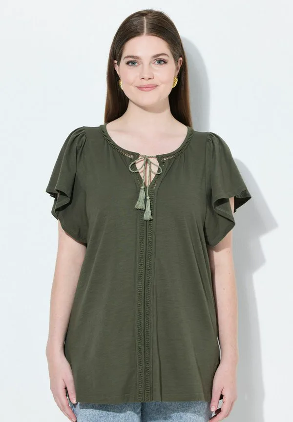 

Футболка с v-образным вырезом и рукавами-крылышками Ulla Popken, Olive Gray, Хаки, Футболка с v-образным вырезом и рукавами-крылышками Ulla Popken, Olive Gray