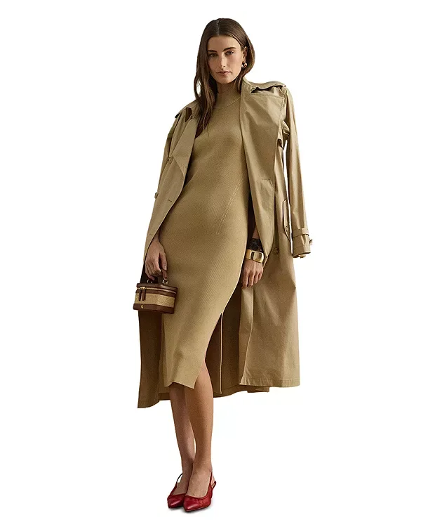 Платье-Свитер без рукавов в рубчик с воротником-стойкой Ralph Lauren, Tan