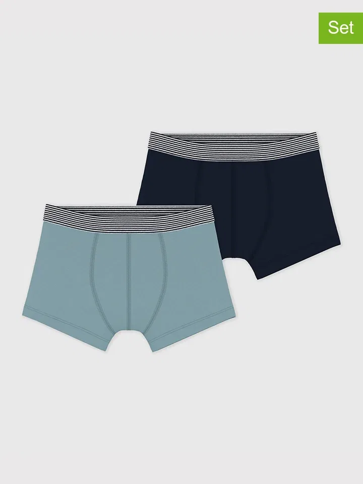 Боксеры набор из 2 штук, хлопок, PETIT BATEAU, голубой/темно-синий