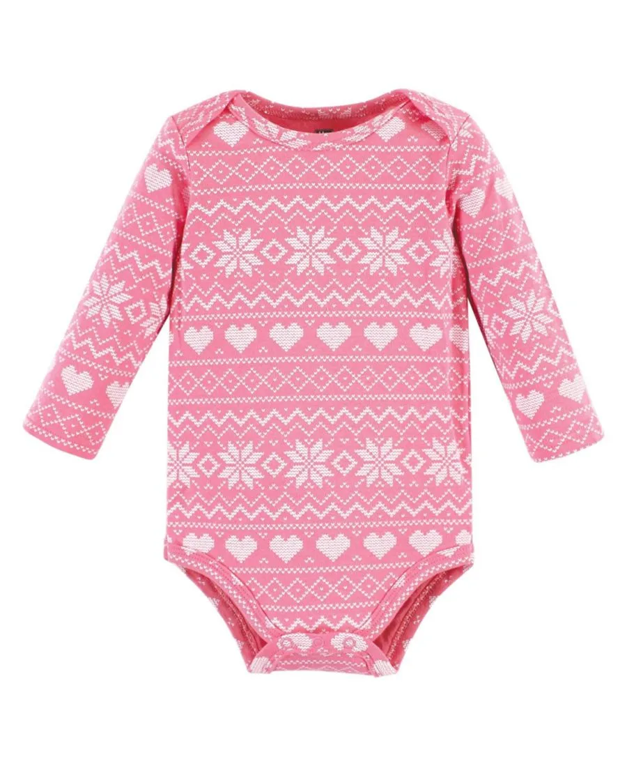 Комплект из 3 хлопковых боди с длинными рукавами Hudson Baby, розовый moose bear — фото 2