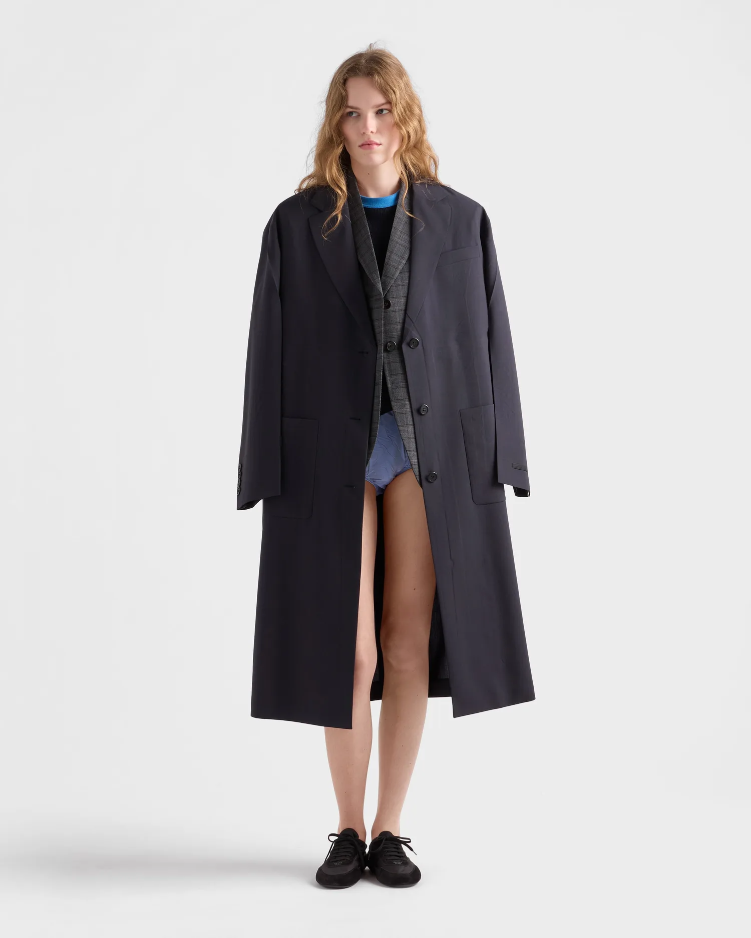 Однобортное легкое пальто из шерсти Prada, синий — фото 2