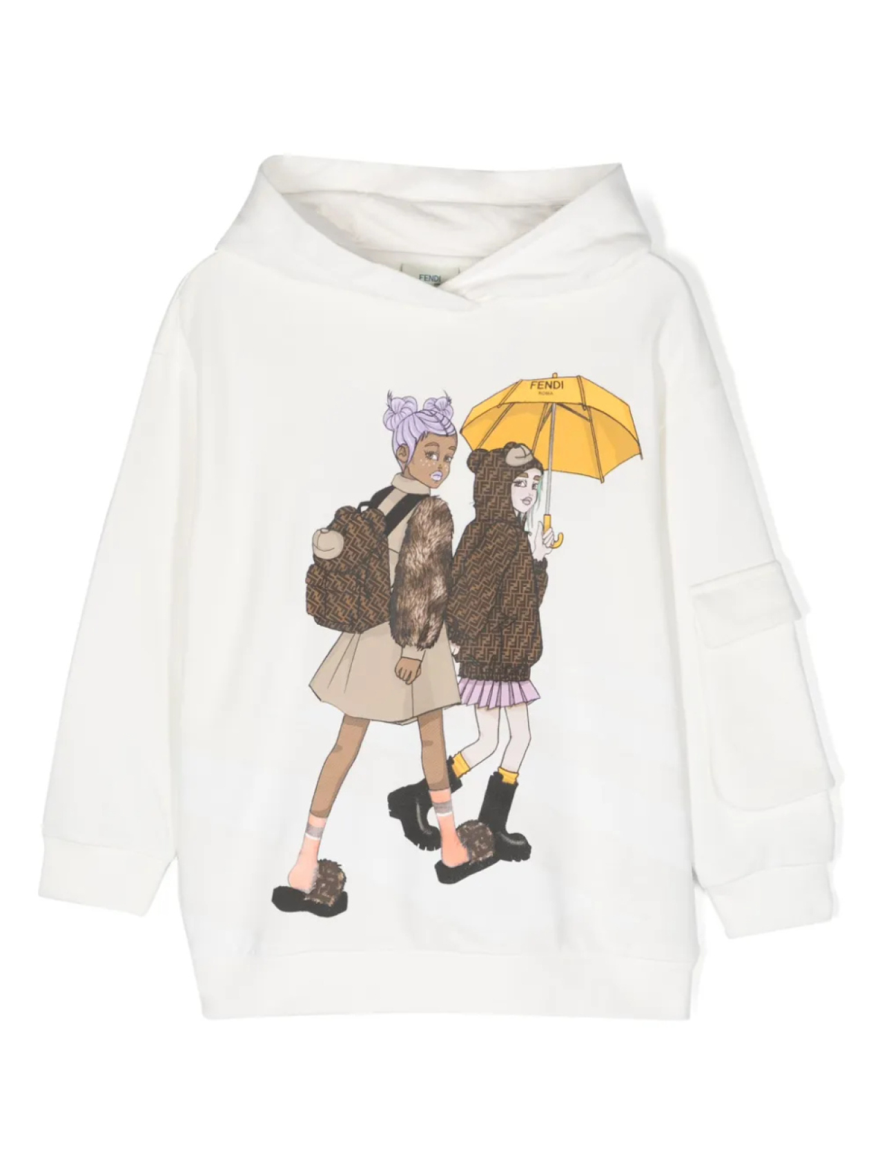 

Худи с графичным принтом Fendi Kids, белый