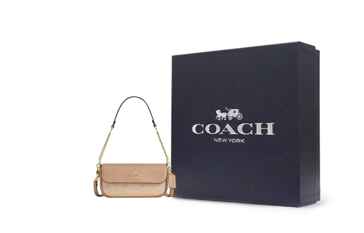 

COACH Хейли малая женская сумка через плечо из лакированного холста с кожаными деталями натурального и коричневого цветов