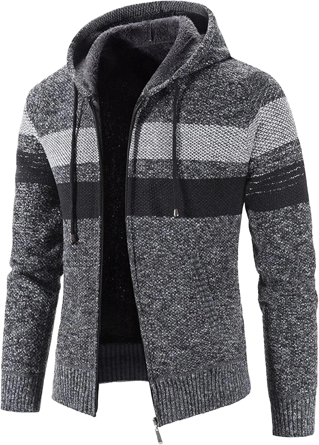 

Мужской теплый худи с капюшоном на молнии, свободный вязаный кардиган