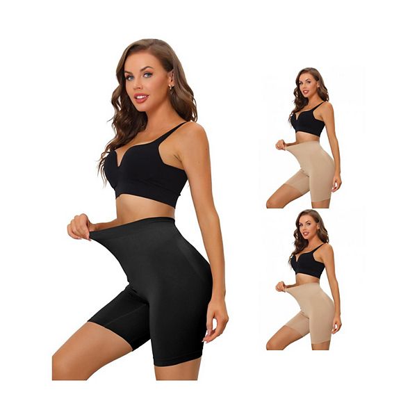 

3 пары женских шорт-утяжек с высокой талией для контроля живота Allegra K, Beige Black