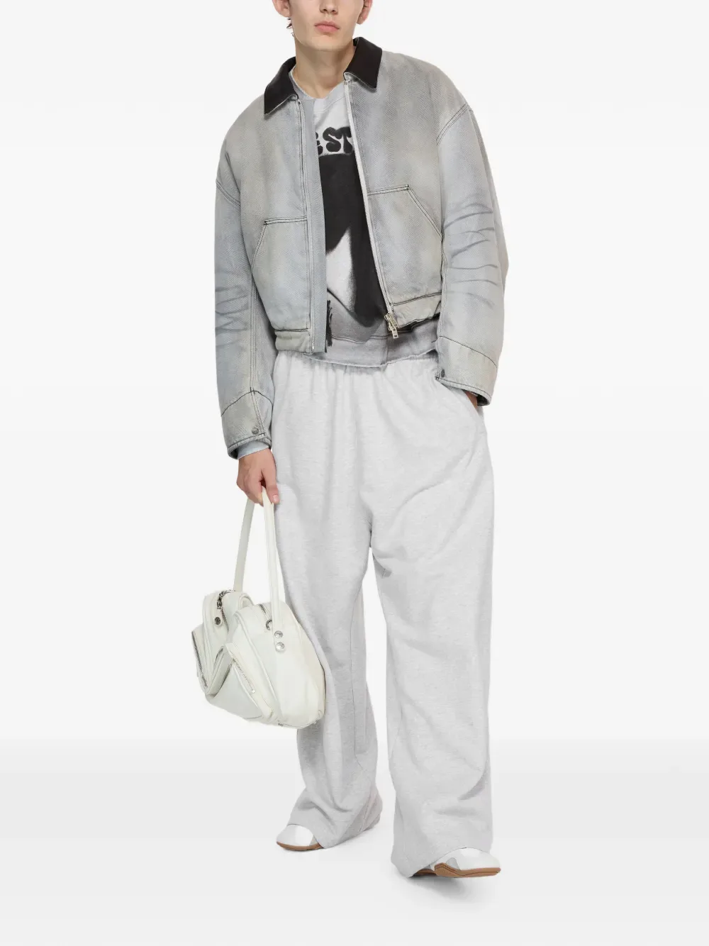 Джинсовая куртка на молнии с кожаным воротником Acne Studios, серый — фото 2