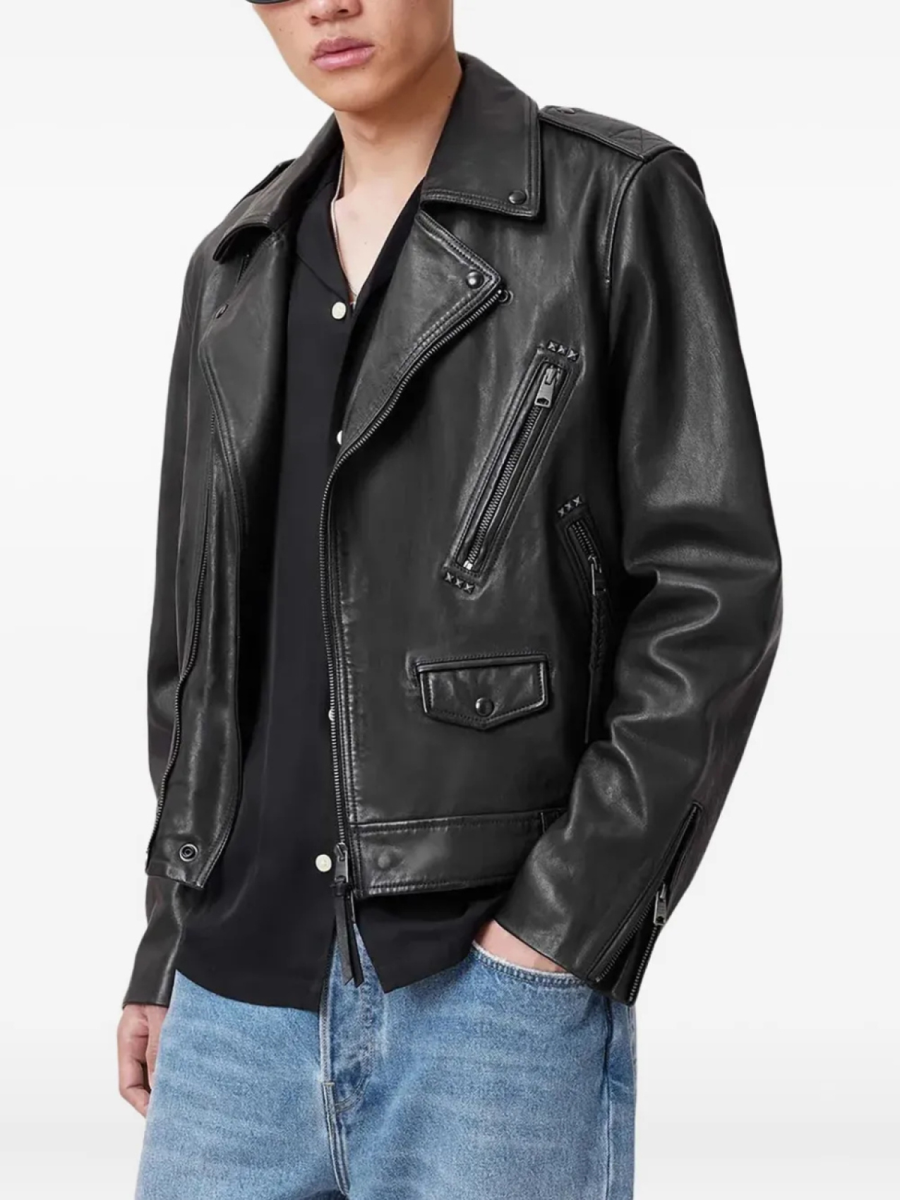 

AllSaints кожаная куртка на молнии, черный