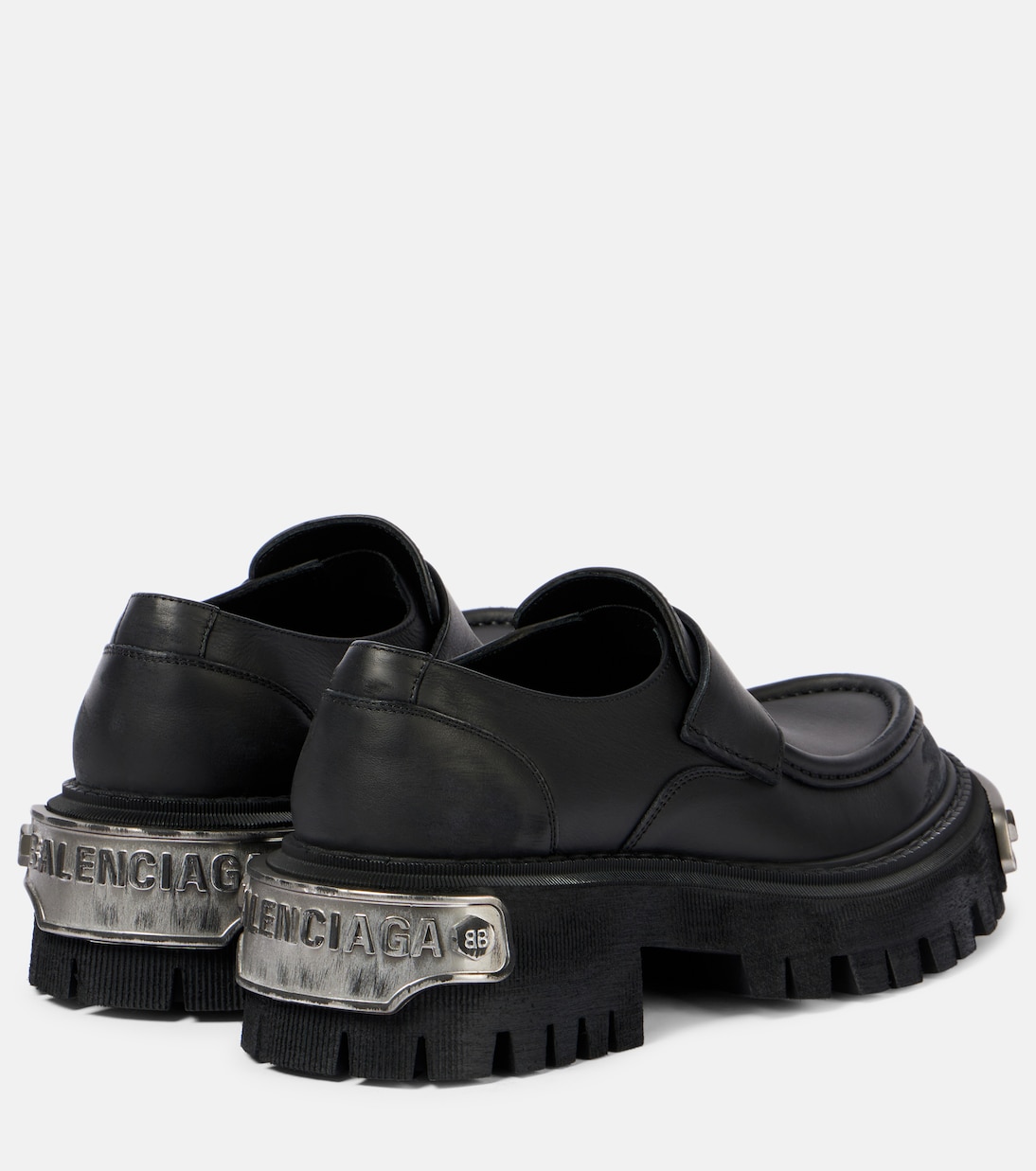 Кожаные лоферы Tractor Balenciaga, Black/Silver — фото 2