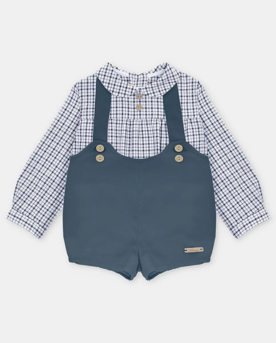 

Детский комплект с рубашкой с принтом и штанишками с подтяжками синего цвета Martín Aranda