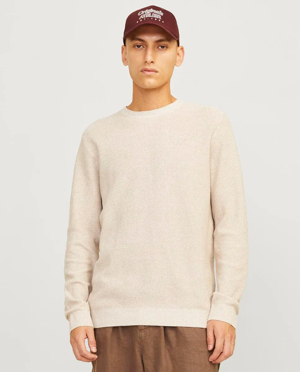 

Мужской вязаный свитер с длинным рукавом и круглым вырезом Jack & Jones, бежевый