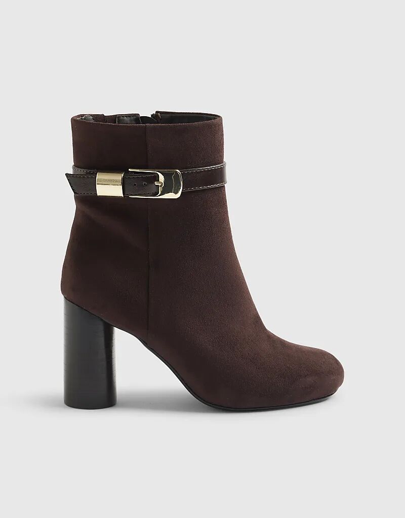 Ботинки River Island на круглом каблуке с пряжкой и ремешком, коричневого цвета с тёмно-коричневыми вставками