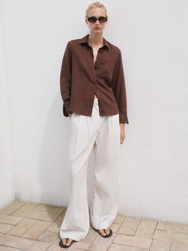 

Льняная рубашка с накладными карманами Mango, Dark Brown