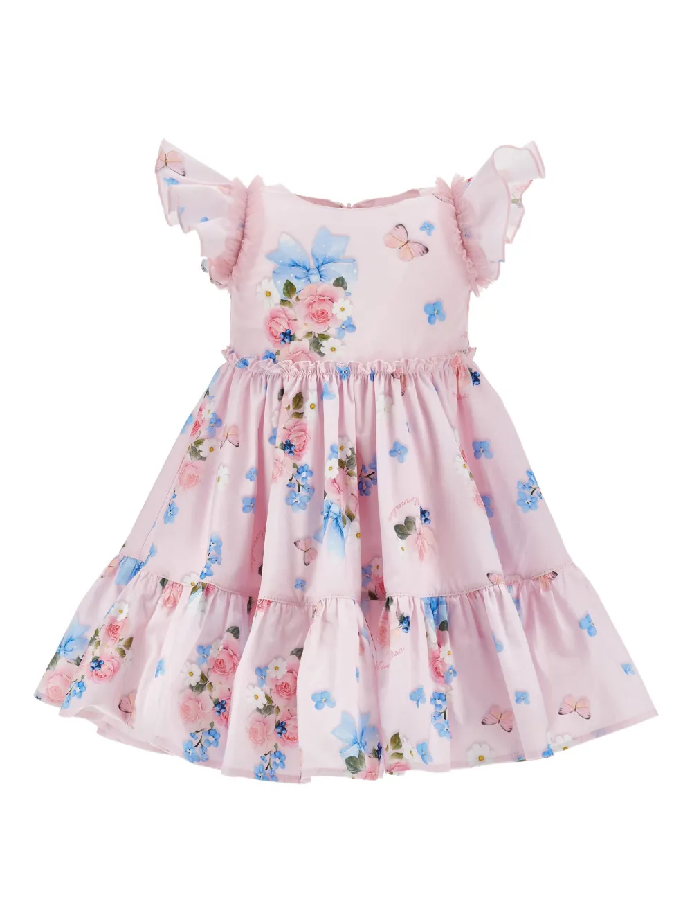 

Платье с оборками и цветочным принтом Monnalisa, розовый