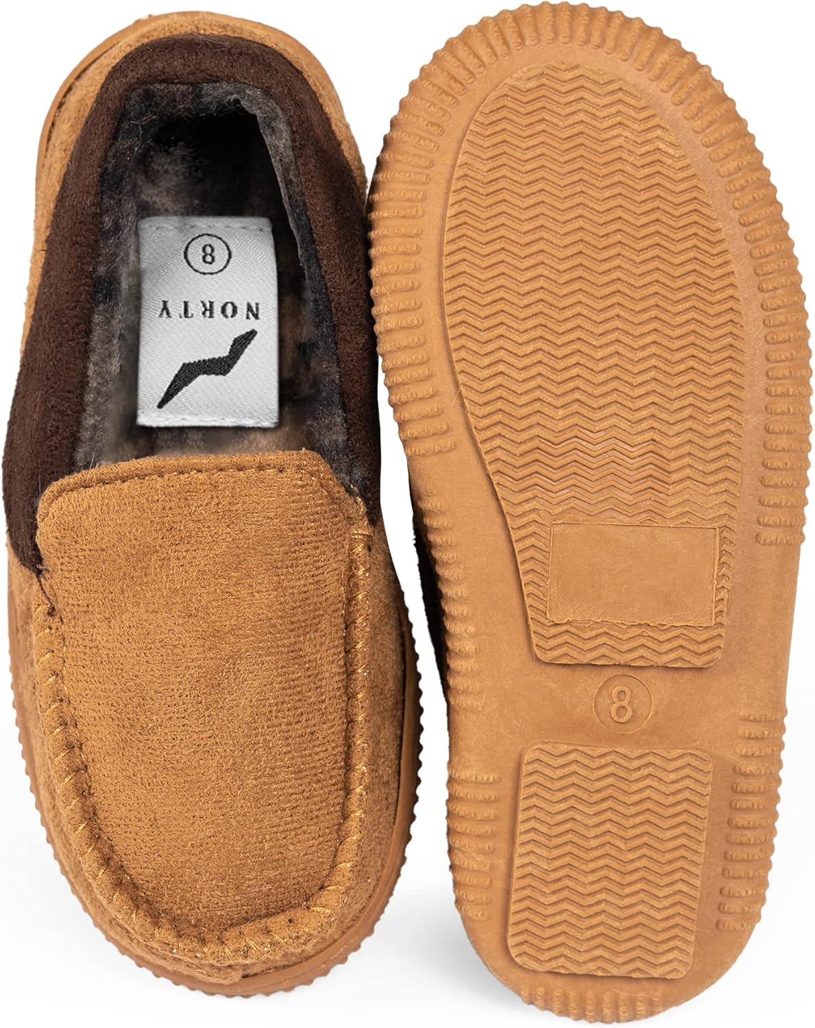 Детские тапочки NORTY Moccasin - удобные слипоны для малышей для мальчиков и девочек - искусственная замша - размер маломерит на один размер, коричневый — фото 2