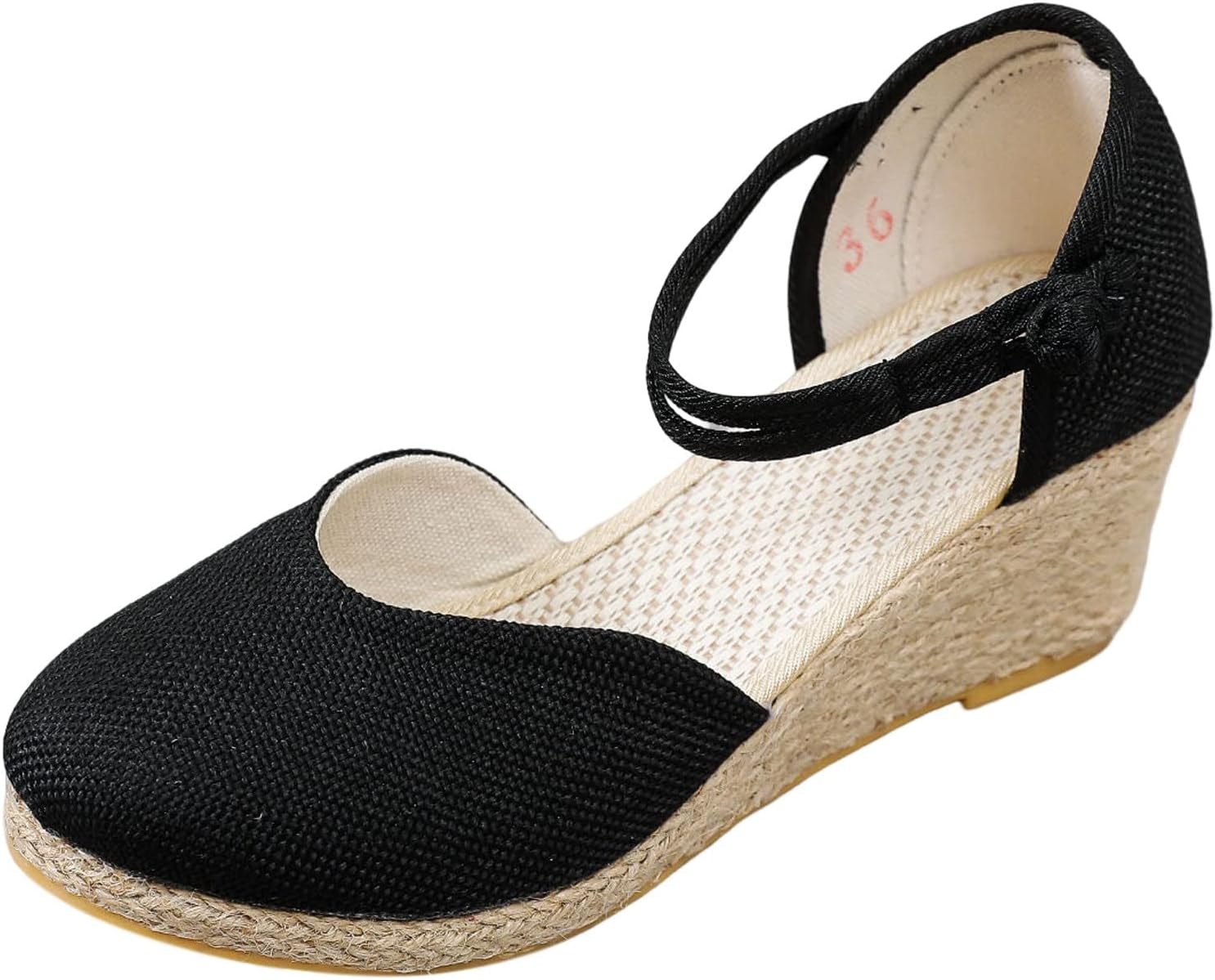 

Женские эспадрильи с закрытым носком, ремешком на щиколотке и платформой на танкетке, летние элегантные эспадрильи на каблуке клин, с завязкой на щиколотке, классический каблук эспадрильи Generic, черный