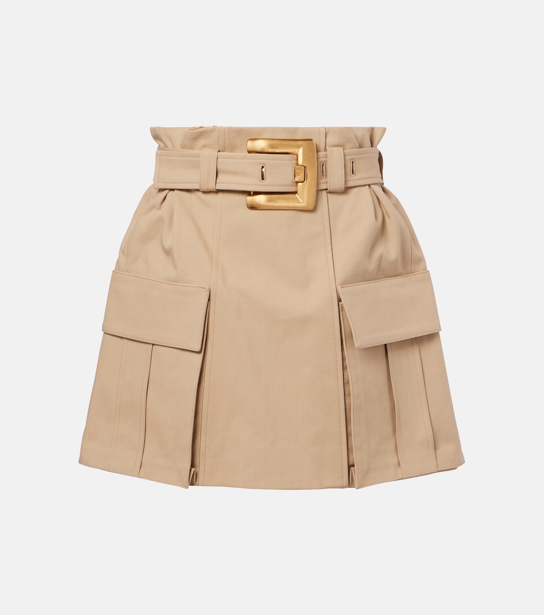 

Мини-юбка из хлопкового габардина с поясом Balmain, бежевый