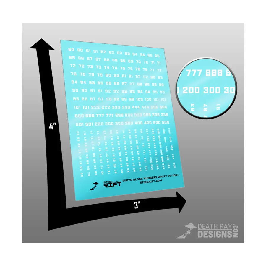 

Блоки Токио с номерами 60–100+ — белые, Steel Rift - Decals, Numbers