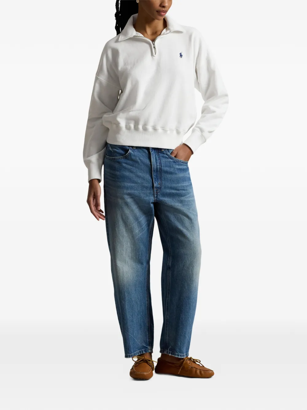 Свитшот с логотипом и молнией на воротнике Polo Ralph Lauren, белый — фото 2