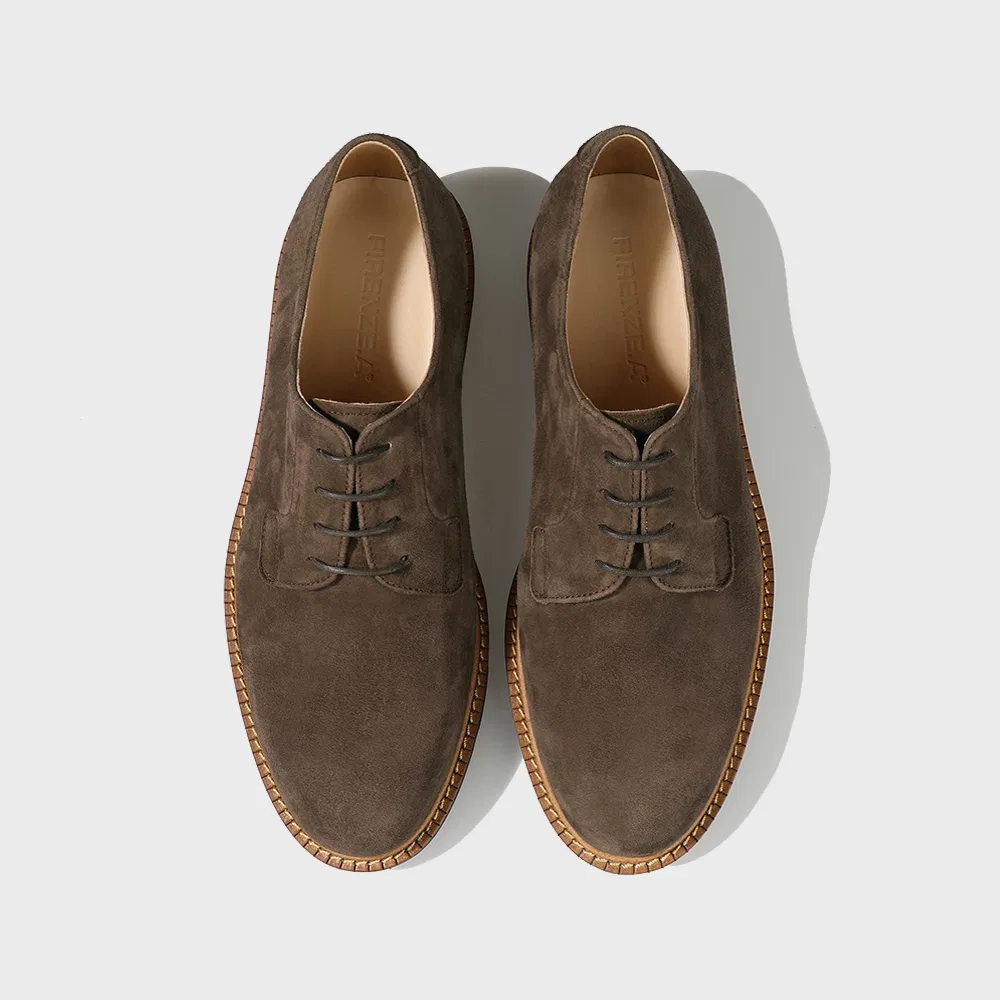 Мужские замшевые туфли дерби Firenze.A Woodwelt Casual Sole тёмно-коричневые