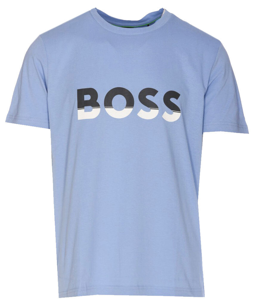 

Мужская трикотажная хлопковая футболка HUGO BOSS с большим логотипом Forever Blue/Asphalt Grey, синий