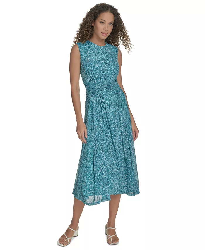 

Женское миди-платье трапеция с принтом и сборкой на талии Calvin Klein, синий