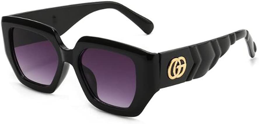 

Квадратные угловатые солнцезащитные очки с металлическими шарнирами для мужчин и женщин, модные солнцезащитные очки с защитой от УФ-излучения Angelastore, Black Frame Gradually Gray Flakes