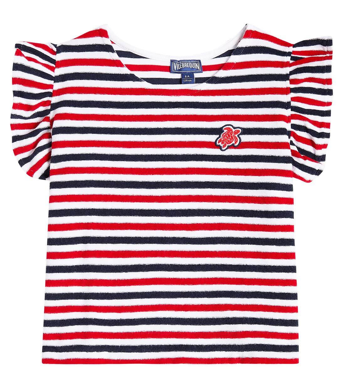 

Женская полосатая блуза с рюшами из хлопка Genny Vilebrequin Kids, Blanc Marine/Rouge