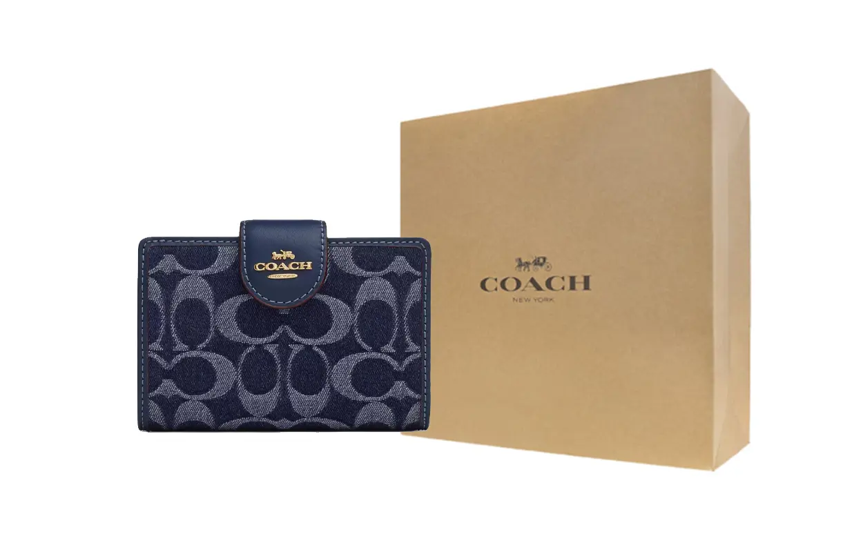 

COACH Джинсовый кошелек среднего размера женский синий, Gift Box Set (Basic Set+Yellow Box)