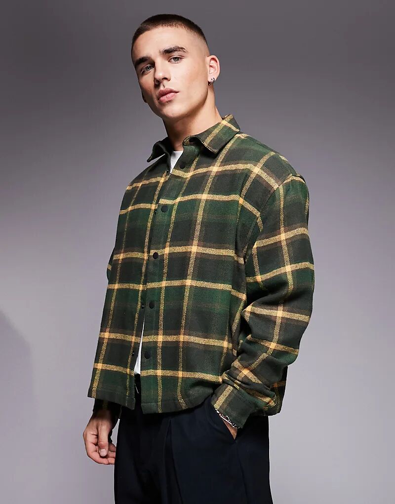 

Свободная рубашка из фланели в клетку зеленого цвета с узором «елочка» ASOS DESIGN