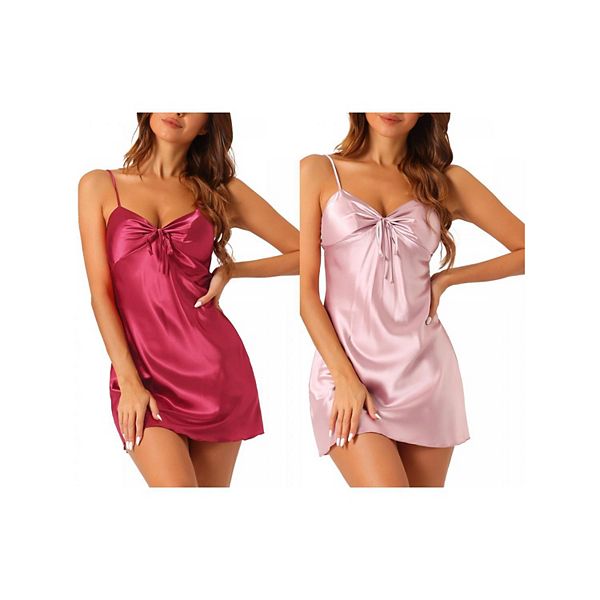 

2 упаковки женской атласной ночной сорочки без рукавов и спинки с вставками для груди Inspire Chic, Pink Red
