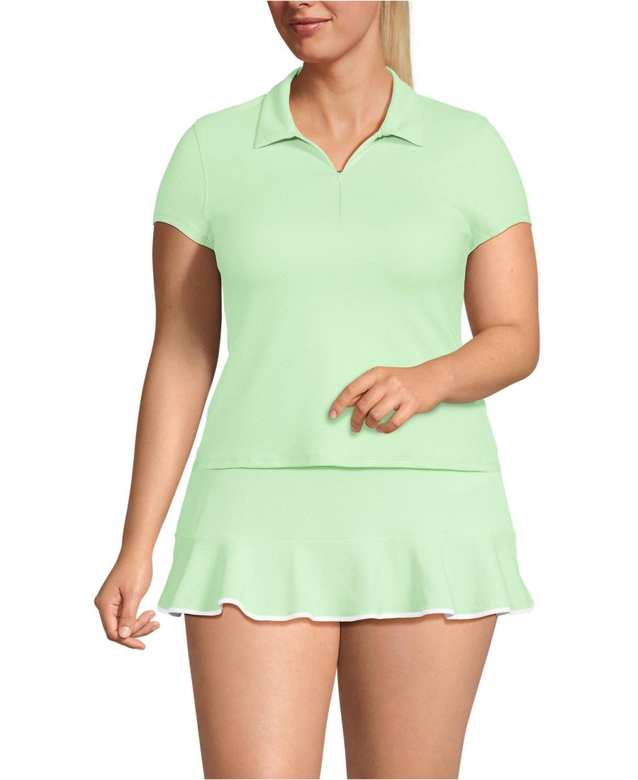 

Защитная футболка от солнца большого размера с коротким рукавом и воротником-стойкой UPF 50 из пике Lands' End, Icy mint/white, Белый, Защитная футболка от солнца большого размера с коротким рукавом и воротником-стойкой UPF 50 из пике Lands' End, Icy mint