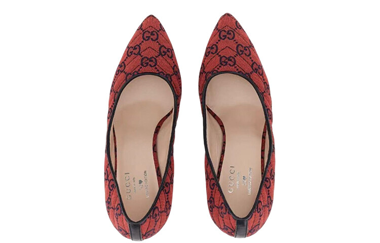 Туфли женские Gucci на высоком каблуке, ярко-красный / голубой — фото 4