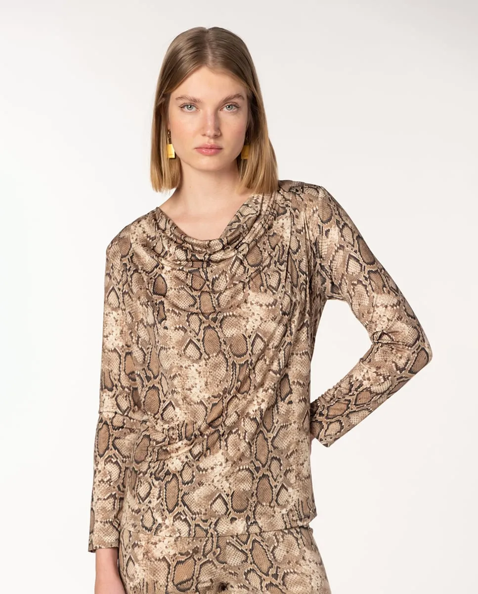 

Женская футболка из вискозного трикотажа с круглой вязкой и анималистичным принтом Naulover, бежевый